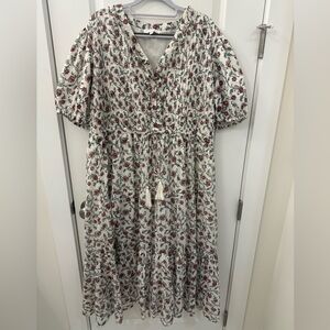 Ivy City Co Floral Dress Puff Sleeve Midi Boho Cottagecore Size XXL 2X